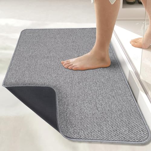 Bosap Bath Mat,Ultra Thin Bathroom Rugs,Rubber Bath Mats for Bathroom,No Slip Bath Rugs,Quick Dry,Machine Washable,Low Pile,Absorbent,Shower Outside,Sink,Home Decor Accessories.Grey,1'5"x2'3"(2 Pack) - color: Grey, size: 1'5" X 2'3" (2 Pack)