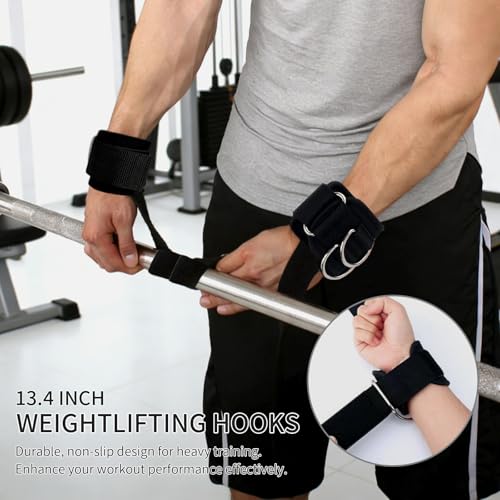 Weight Lifting Straps With Cuffed D Ring(1Pair) and Weight Lifting Hooks(1Pair) Set, Wrist Support for Men, Heavy Duty Thick Comfortable, Non-slip, Enhanced Grip, Straps for Weightlifting & Training