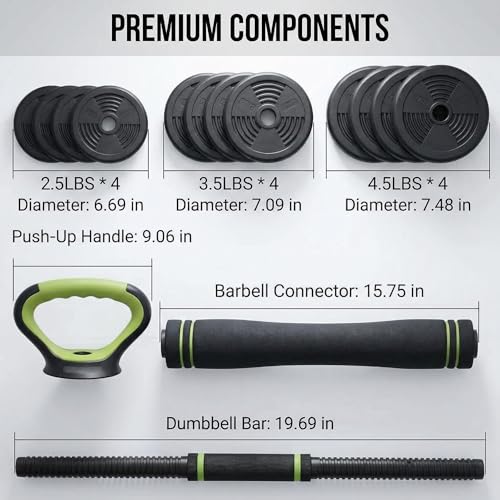 Adjustable Weight Set 66/88 Lbs, 4-in-1 Dumbbell Set and Barbell Weight Set for Home Gym, Converts to Kettlebell & Push-Up Stand, Free Weights Dumbbells Set for Men & Women Full Body Workout - size: 66 LB-Round