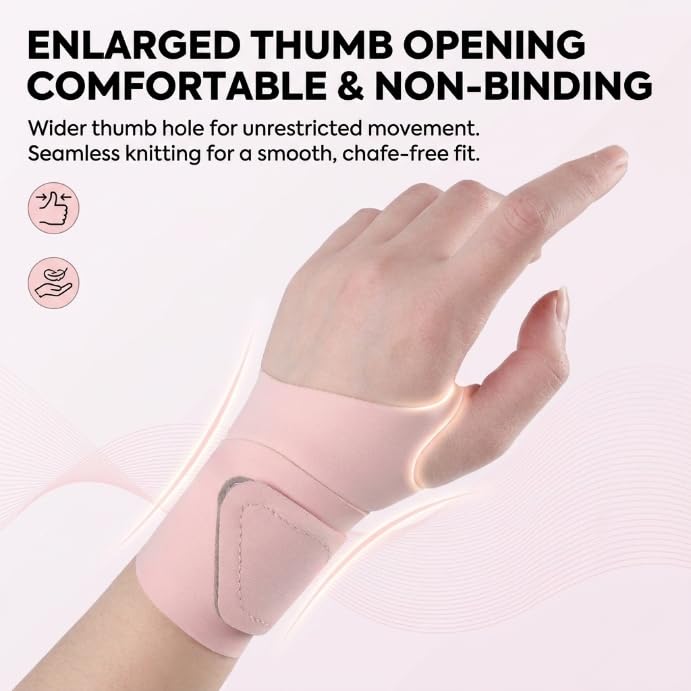 2 Pack Ultra-Thin Wrist Brace, Pink Adjustable Elastic Wrist Support for Carpal Tunnel, Wrist Wraps for Left/Right Hand, Fit for Work, Sports, Daily Use for Women & Men