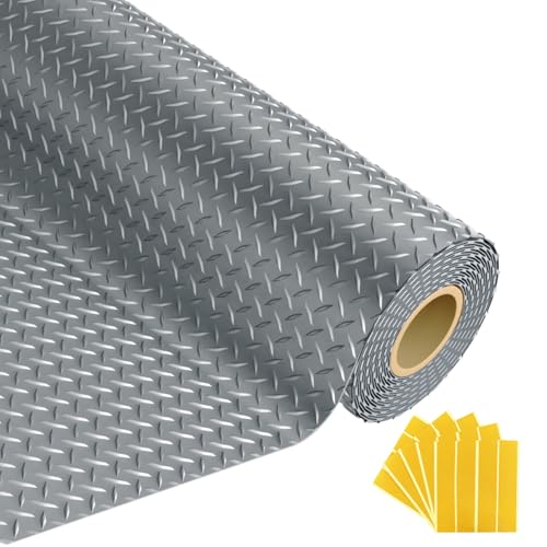 Grandroad auto 10x25 FT Garage Floor Mat, 2.8mm Thickened Flooring Roll for Under Car Diamond Plate PVC Rubber Mat with 20 Pcs Tapes, Non-Slip Floor Mat for Garage, Warehouse, Gyms, Trailer, Gray - color: Black, size: 10×25FT