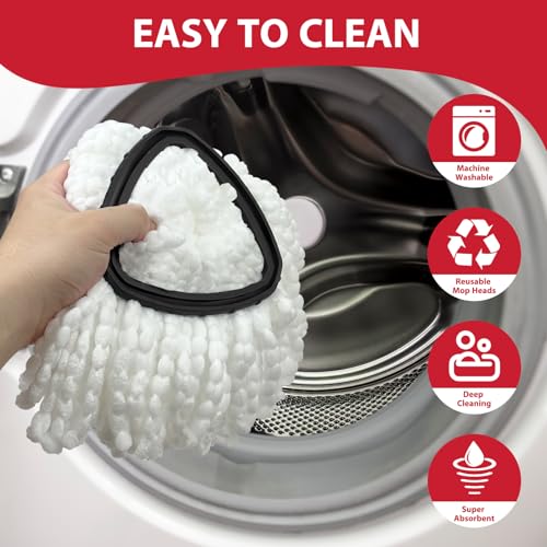 Spin Mop Replacement Set for O-Ceda EasyWring 1-Tank System, Includes 2 Mop Head Replacement, 1 Spin Base, 1 Scrubber Head, 1 Mop Handle (30-58in Adjustable 4-Section Pole) - size: 2 Heads+1 Handle+1 Base+1 Brush(1-TANK)