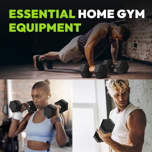 HANDBODE Hex Rubber Dumbbells - Enhanced Grip for Secure & Ergonomic Hold - Ideal for Strength Training and Home Gym Workouts, 20 LB Pair