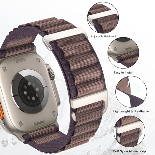 Alpine Loop Compatible with Apple Watch 3 Band 49mm 46mm 45mm 44mm 42mm 41mm 40mm 38mm Men Women, Nylon Sport Loop for Apple Watch Ultra 2/1 iWatch Series 11 10 9 8 7 6 5 4 3 2 1 SE - color: Deep Purple