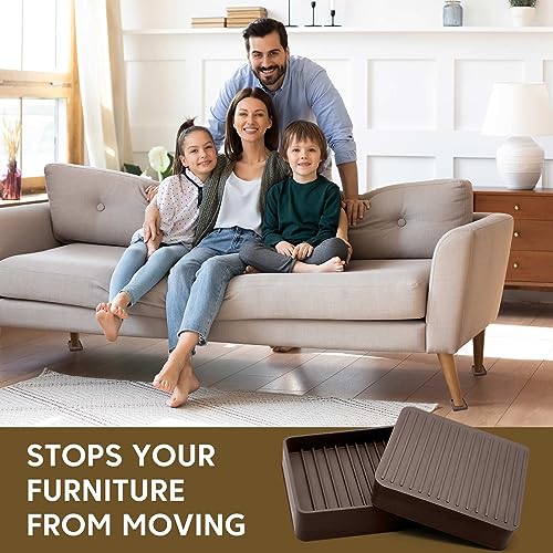 Furniture Pads Rubber Furniture Caster Cups, Anti-Sliding Bed Stopper Floor Protectors with Grip, 3x3 Square Non Slip Furniture Pads - Protect Any Flooring (Brown, 4 Pack) - size: 3" x 3" (Set of 4)-Square