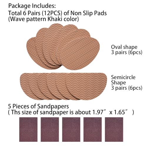 UNIKSTEP 6 Pairs (12 Pieces) Shoe Sole Non Slip Pads, Anti Skid Self Adhesive Rubber Grips, Shoe Bottom Front Sole and Heel Noise Reduction Protector Cushions (Khaki with Wave Pattern) - color: Khaki With Wave Pattern
