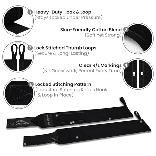 18" OG-Grade Wrist Wraps for Weightlifting – Heavy Duty Wrist Support with Thumb Loop & Lockdown Strap – Wrist Straps for Powerlifting, Bench Press & Gym Training - style: Victory Black