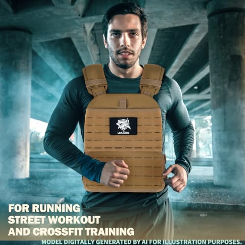 Adjustable Weighted Vest for Men Women – Tactical Vest for Rucking, HIIT & CrossFit, Fits 10x12 Plates, 600D Breathable Weight Vest & Exercise Vest for Strength Training, Weights Not Included - color: Khaki-1