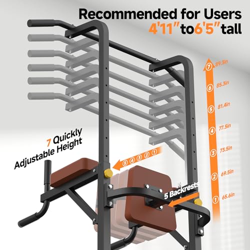 Power Tower Pull Up Station with Arm Rests Back Pad and Flared H-Shaped Base - color: Black/Brown