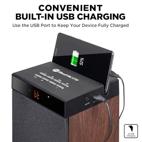 GOgroove Bluetooth Tower Speaker with Subwoofer Built in - Floorstanding Home Speaker with Powerful Bass and Dual Drivers, 120W Peak Power, MP3 3.5mm Aux, USB 2.0 Port Flash Drive, FM Radio (Walnut) - color: Brown