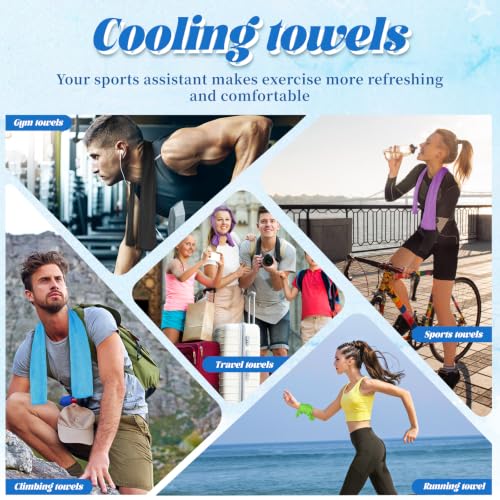 PAWPRO 4 Packs Cooling Towels(40"x12"), Soft Breathable Cooling Towels for Neck and Face with Waterproof Bag & Carabiner,Microfiber Cooling Towel for Yoga, Sport,Gym,Camping (Multicolor-3) - color: Multicolor-3