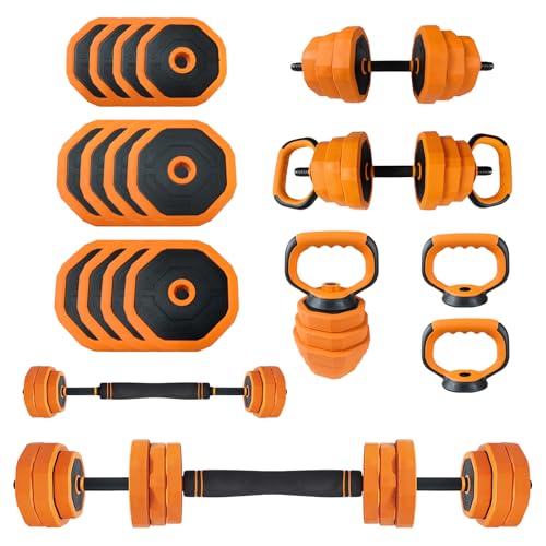 GarveeLife 4-in-1 Adjustable Dumbbell Set, Weight Set Used as Dumbbell, Barbell, Kettlebells & Push up Stand, Home Gym Fitness Exercise Equipment for Men Women - size: 44 LB