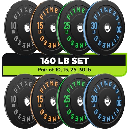 HANDBODE 2-Inch Weight Plates High Bounce, Olympic Bumper Plate Set 45/100/160/190/260/300lb, Colored Weight Plates Set for Home Gym, Barbell Weights Rubber Strength Training Plate for Weight Lifting - size: 160 lb Set (Pair of 10, 15, 25, 30 lb), style: