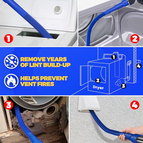 Holikme Dryer Vent Cleaner Kit 2Pack - Lint Vacuum Attachment & Brush | Deep Blue Dryer Vent Vacuum Hose Attachment & Brush Reach Deep Traps - Remove Hidden Lint, Speed Drying & Reduce Fire Risk - color: Dark Blue