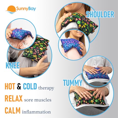 SunnyBay Small Microwave Heating Pad, Microwavable Versatile Cold/Heated Neck and Shoulder Wrap for Back Pain and More, Moist Heat Cotton-Fleece Pad, 6x11 Inches, Lilac and Green Flowers, Pack of 2 - color: Pack of 2 - Lilac and Green Flowers