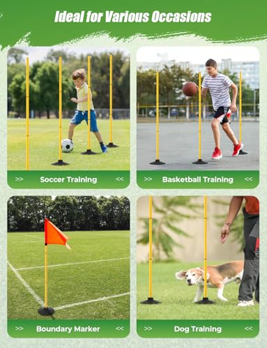 GHB Agility Poles 4 Pack 50" Sports Soccer Training Poles | Detachable Speed Training Equipment Football Accessories with Rubber Base - size: A.Rubber Base