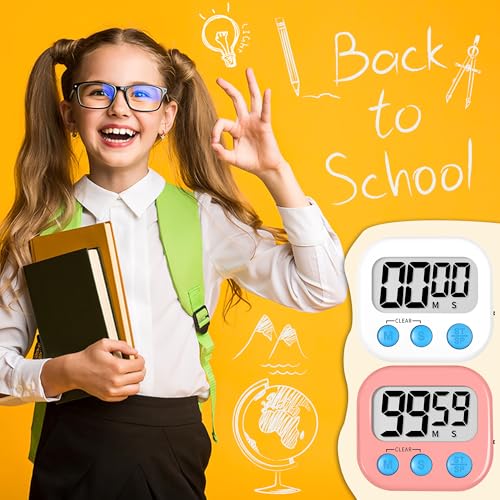 ZILLEEN Classroom Timer for Kids Teachers 2 Pack Digital Timers, White & Pink - color: White & Pink