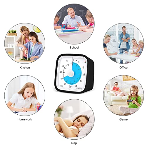Yunbaoit Visual Timer, Silent 60-min Countdown Timer for Kids, Black Blue | Protective Case, Time Management Tool, Mute and Ringing Alarm Available, Low Power Reminder, for Study,Game,Work,Fitness etc - color: Black Blue