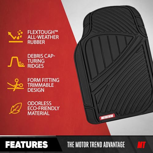 Motor Trend FlexTough Performance All Weather Rubber Car Mats with Cargo Liner - Full Set Front & Rear Floor Mats for Cars Truck SUV, Automotive Floor Mats (Black) - color: Black, size: Medium
