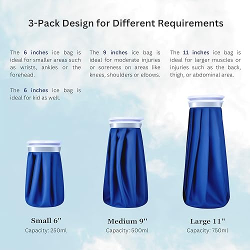 Ice Cold Pack Reusable Ice Bags Hot Water Bag for Injuries, Hot & Cold Therapy and Pain Relief with Elastic Breathable Support Wrap, 4-Pack, 3 Sizes (6"/9"/11") For Hot Therapy is 60℃ (4 IN 1) - size: Multi-Size