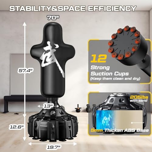 Punching Bag with Stand 70"-203lbs, Freestanding Heavy Boxing Bag Including 12OZ Boxing Gloves for Adult Youth Gift Selection Upgraded - color: Black Human form 70'' with Boxing Gloves and Wrist Guard