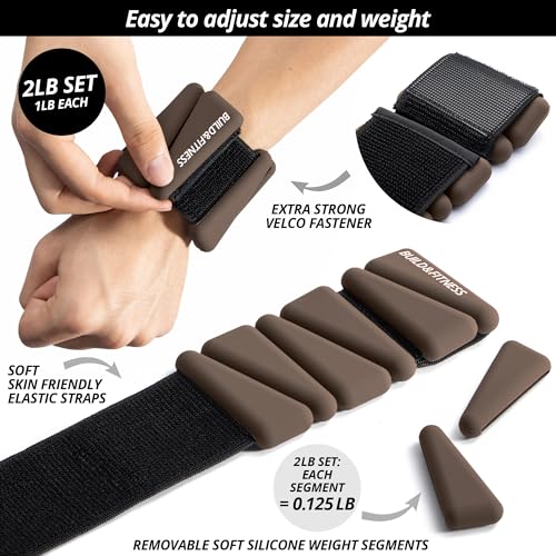 Wrist & Ankle Weights, Adjustable Bands for Women & Men Workouts, Set of 2 – 2lb or 4lb (1lb or 2lb each strap) Ideal for Runs, Jogs, Walks, Yoga, Dance, Pilates, Cardio, Aerobics, Strength Training - color: Brown, size: 2LB (1LB each)