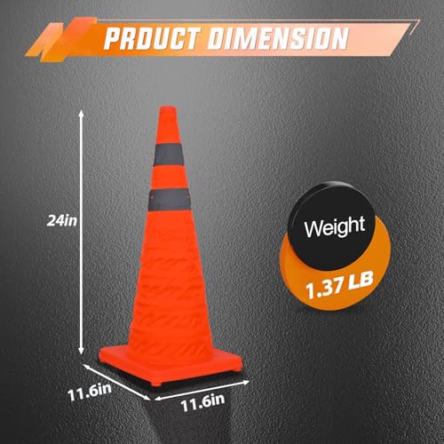 Nilight 28 Inch Collapsible Traffic Safety Cones 4 Pack - Bright Orange Parking Cones with Reflective Collars for Roadside Emergency, Parking, Driving Practice - size: 28 Inch