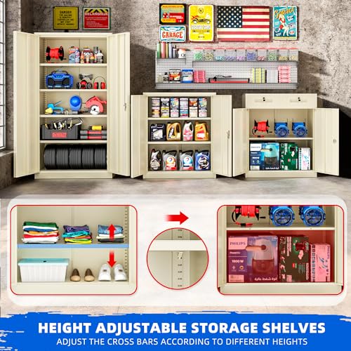Superday Locking Metal Cabinet 72"×36"×18", Tall Storage Cabinet with 2 Doors and 4 Shelves, Large Metal Steel Utility Cabinets for Garage Tool Office File Pantry (Putty) - color: Putty, style: 72"