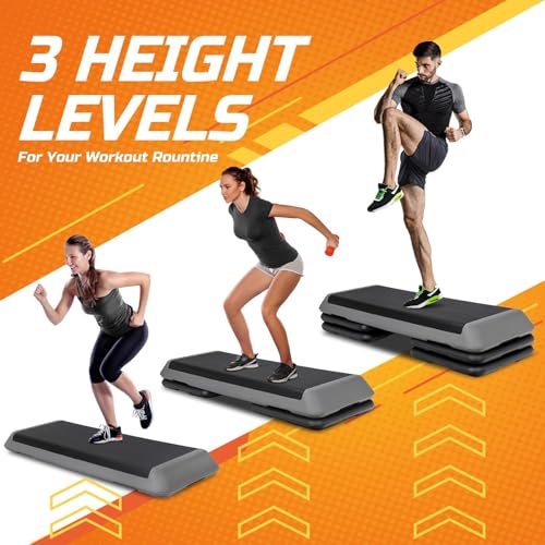 ZENY 43'' Exercise Aerobic Step Platform, Adjustable Fitness Stepper with 4 Stackable Risers, Aerobics Stepper Workout Stepper for Home Gym Cardio Strength & Training - color: Grey
