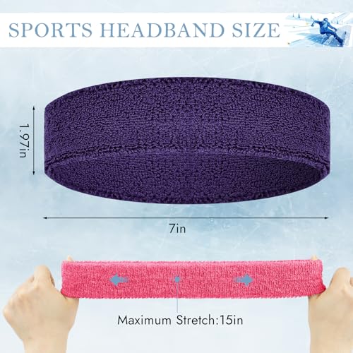 4 Pack Cotton Terry Sweat Headbands for Men Women Running Gym | 4 pack soft cotton terry headbands, Stretch 7 to 15 inches, Sweat-wicking, stays put for running, tennis, basketball & yoga - color: Pink/Green/Sky Blue/Purple