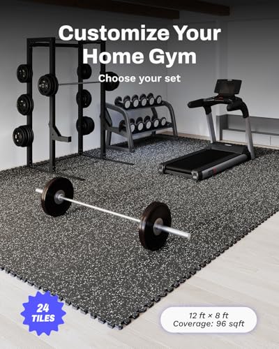 AIRHOP 0.56in Thick 96 Sq Ft Exercise Equipment Mats, 24 Tiles Upgraded Rubber Top with High Density EVA Foam, Large Interlocking Puzzle Gym Flooring for Home Gym, Heavy Weight Workout, 24 x 24in - color: Black/White, size: 96 Sq Ft (24 Tiles)