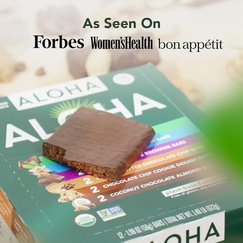 ALOHA Organic Plant Based Protein Bars - 6 Flavor Variety Pack - 12 Count, 1.9oz Bars - Vegan Snacks, Low Sugar, Gluten-Free, Low Carb, Paleo, Non-GMO, Stevia-Free, No Sugar Alcohol Sweeteners - size: 12 Count (Pack of 1)