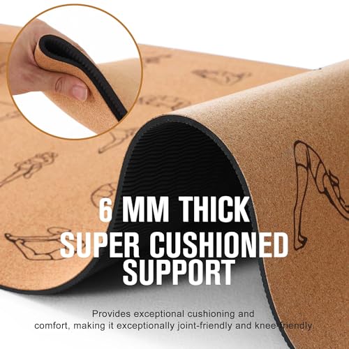Umineux Cork Yoga Mat 1/4 & 2/5 Inch Thick 72 x 26 in | Thick Cork and TPE Non Slip Yoga Mats for Women Men, Sweat Proof, Sustainable, Great for Hot Yoga & Workouts - color: Print, size: 6MM