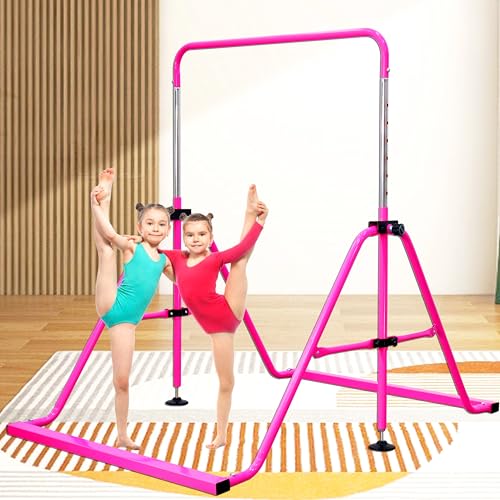 Folding Gymnastics Bar with Rings, Foldable Kip Bar with Sturdier Base, Training Bar for Kids Ages 3-10, Horizontal Bar, Home Gym Equipment for Boy Girl - color: Purple, style: Foldable Bar