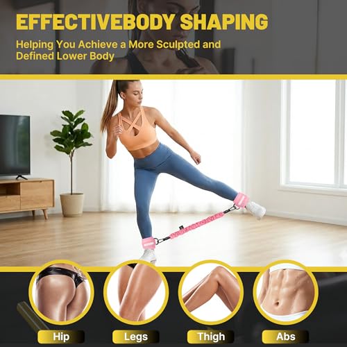 Pedal Resistance Band & Ankle Resistance Bands Set with Door Anchor & Fixed Strap, 20-30-40lbs 3 Resistance Bands for Women, Full Body Abdomen Leg Core Home & Postpartum Workout Fitness Equipment - color: Pink