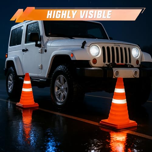 Nilight 18 Inch Collapsible Traffic Safety Cones 4 Pack - Bright Orange Parking Cones with Reflective Collars for Roadside Emergency, Parking, Driving Practice - size: 18 Inch