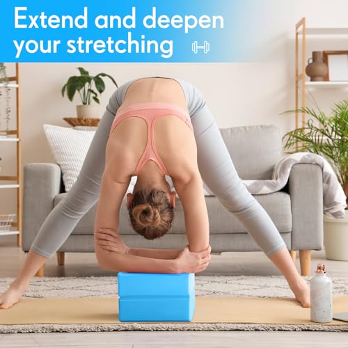 RoundFunny 4 Pack Yoga Blocks Non Slip Pilates Brick Foam Blocks Pilates Dance Gymnastics Workout Fitness Props Tool for Stretching Meditation and Exercise - color: blue