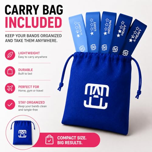 GOCHA Resistance Bands Set of 5 for Exercise & Fitness – Loop Resistance Bands with Carry Bag, Natural Latex Workout Bands for Strength Training, Physical Therapy, Yoga, Pilates, Home Gym (5-40 lbs) - color: Blue Set