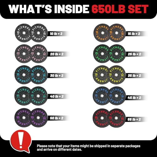 2" Bumper Plates Set Olympic Weight Plates for Barbell Strength Training | Papababe 2Inch Weights Plates Set, Floor Protective Plates, 20-600lbs Rubber Bumper Plates for Weightlifting, Bench Press - size: 650 LB SET, style: High Bounce