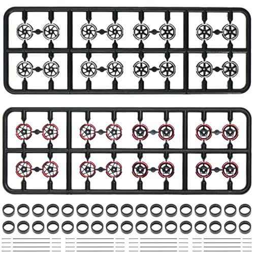 1/64-wheels AB Plate 1/64-Scale-Wheel-tires Set Compatible with Major Brand Toy-Car-Wheels Including Black with Red Edging Wheels Black with White Edging Wheels 1: 64-Hollow-Shaft 1/64 Rubber-Tires