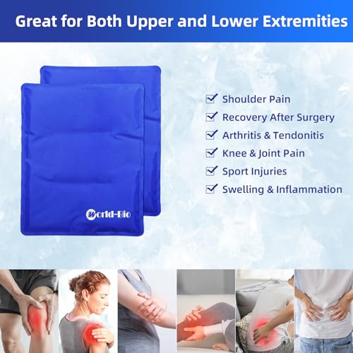 WORLD-BIO 2Packs Flexible Large Ice Pack for Injuries, Large Cold Compress | 11*14"Larege Size, Large Hot Cold Compress Pad, Long Lasting Cold Pack,Targeted Pain Relief, Speeds Up Post-Workout Recovery - size: 2 Count 11" x 14"