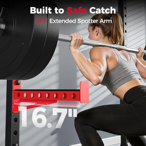 FLYBIRD SR1 Squat Rack with Pull-Up Bar, Adjustable Multi-Functional Power Rack, Inner Width Squat Rack Stand Suitable for 6FT,7FT Barbell for Home Gym Equipment - color: Black&Red
