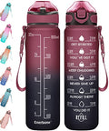 Enerbone 32 oz Drinking Water Bottle with Times to Drink and Straw, Motivational with Carrying Strap, Leakproof BPA & Toxic Free, Ensure You Drink Enough Water for Fitness Gym Outdoor - color: Red Blue