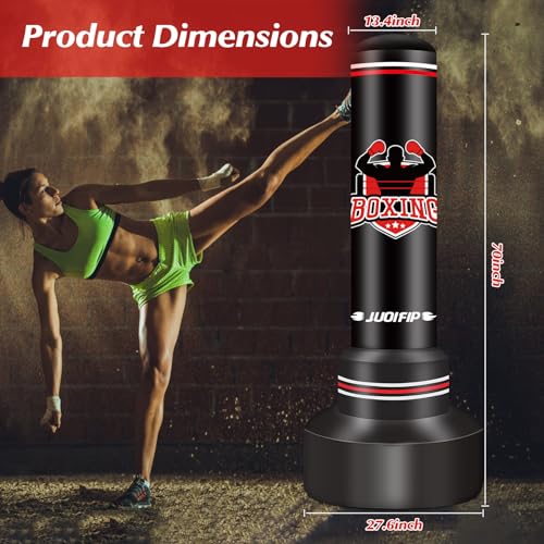Punching Bag for Adults Teens, Standing Boxing Bag with Gloves and Pump - color: black and red, size: 70inch