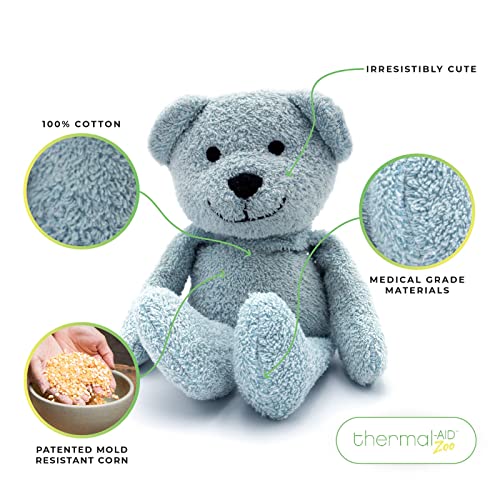 Thermal-Aid® (Buckley The Blue Bear) – Washable Heating Pad & Ice Pack – Plush Hot/Cold Pack with Natural Corn Filling – Reusable Comfort - size: Zoo Blue Bear
