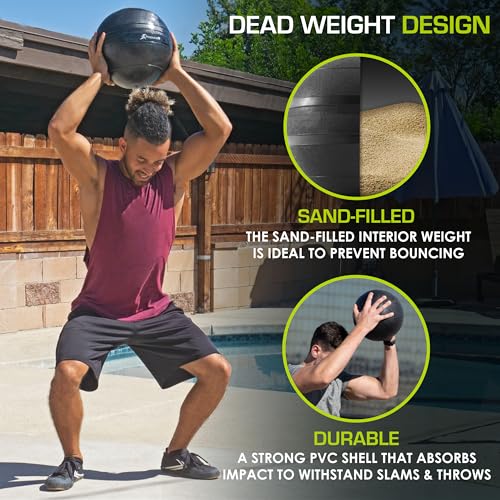 ProsourceFit Slam Medicine Balls 5, 10, 15, 20, 25, 30, 50lbs Smooth and Tread Textured Grip Dead Weight Balls for Strength and Conditioning Exercises, Cardio and Core Workouts - color: Classic - Black, size: 50 LB