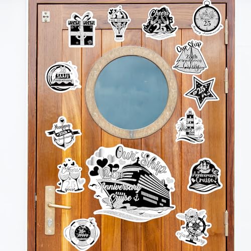 Wxiben 14Pcs 25th Anniversary Cruise Ship Door Magnets Decorations Magnetic | Cheers to 25 Years Anniversary Magnet Stickers, Strong Magnet Grip, Firm Sticking, for Carnival Party Fridge Stateroom Cabin - style: 25th Anniversary