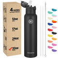 Han's Bottle Sports Water Bottle - 32 Oz, Straw Lid, Leak Proof, Vacuum Insulated Stainless Steel, Double Walled, Thermo Mug,Black - color: Balck, size: 32 Ounces