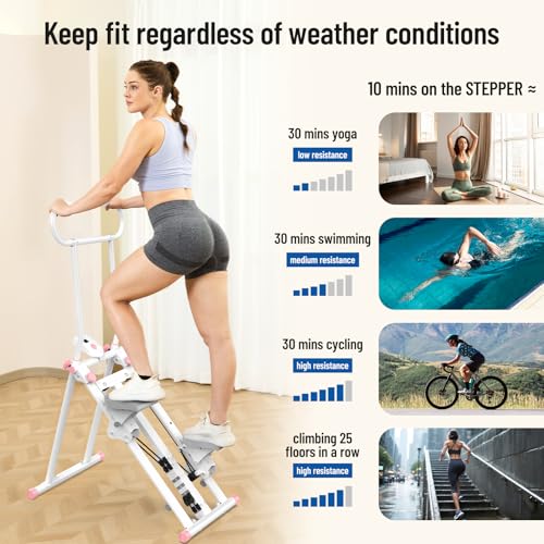 HXD-ERGO Stair Stepper for Home, New Version 6 Adjustable Resistance Vertical Climber Cardio Exercise Machine, Folding Stair Climber for Full Body Workout with Adjustable Handlebar - color: 6 Level Resistance-White