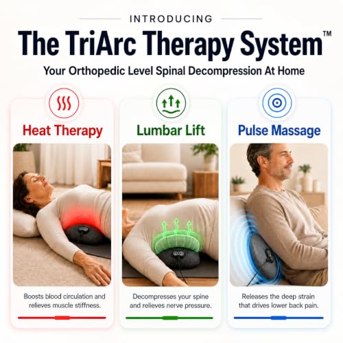 The Original Triple Fusion TriArc 3in1 Back Pain Relief Massager | Orthopedic Level Spinal Decompression, Drug Free Home Use Sciatica & Back Pain Relief - Heat, Traction + Pulsed Massage - color: Dark Grey